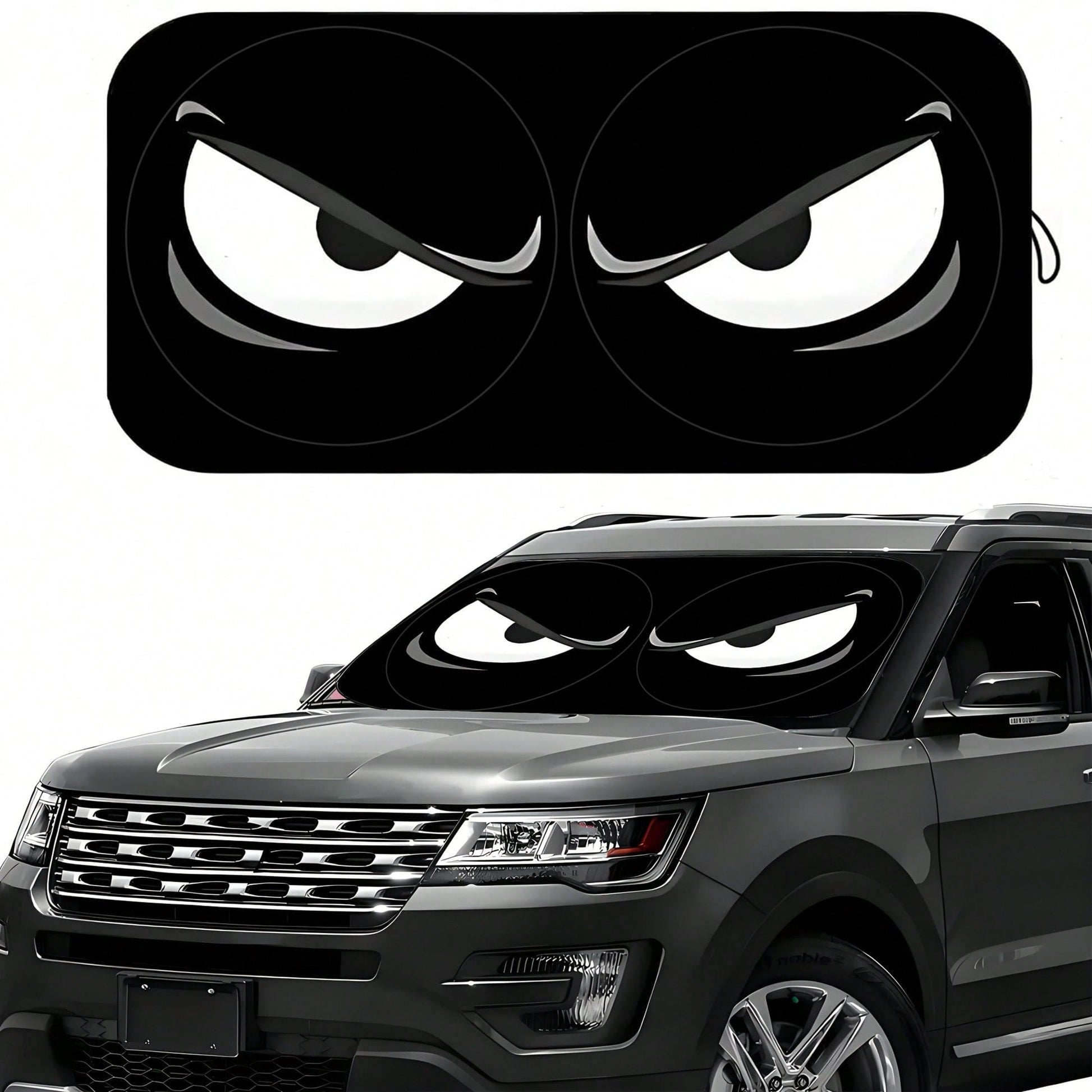 1pc Black Angry Eyes Car Front Windshield Sunshade, Car Interior Accessory, Car Window Sunshade, Car Windshield Sunshade, Car Interior Accessory, Material: Polyester, Suitable For Most Vehicles, Suita