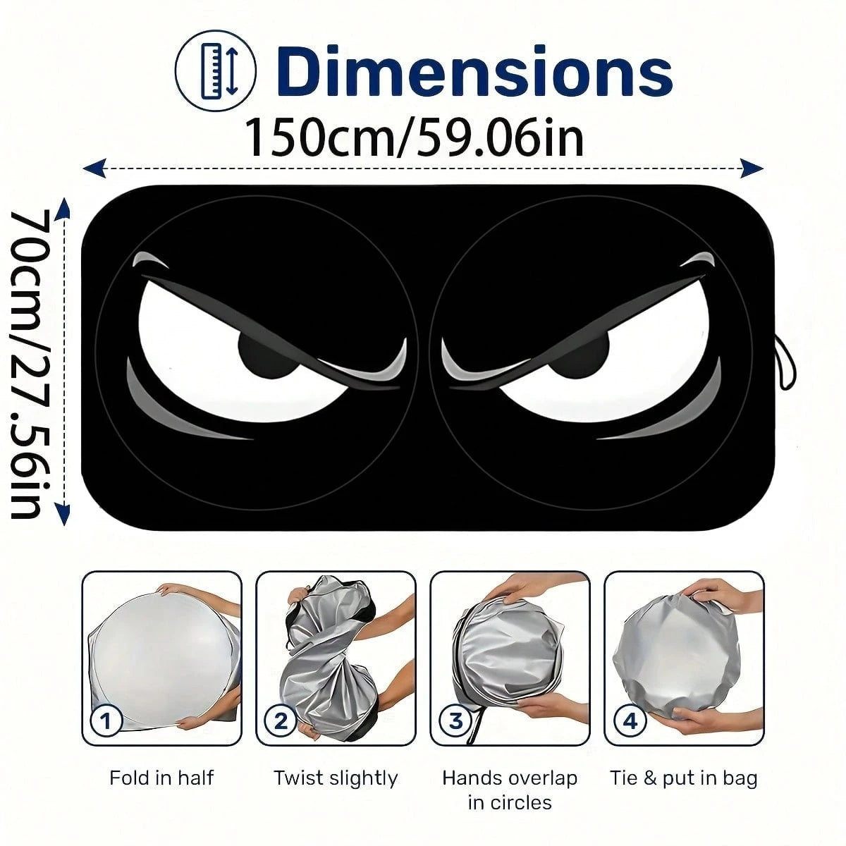 1pc Black Angry Eyes Car Front Windshield Sunshade, Car Interior Accessory, Car Window Sunshade, Car Windshield Sunshade, Car Interior Accessory, Material: Polyester, Suitable For Most Vehicles, Suita