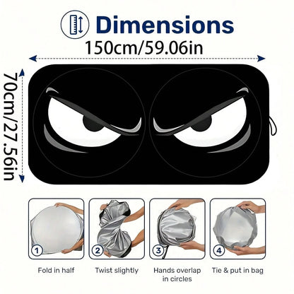 1pc Black Angry Eyes Car Front Windshield Sunshade, Car Interior Accessory, Car Window Sunshade, Car Windshield Sunshade, Car Interior Accessory, Material: Polyester, Suitable For Most Vehicles, Suita