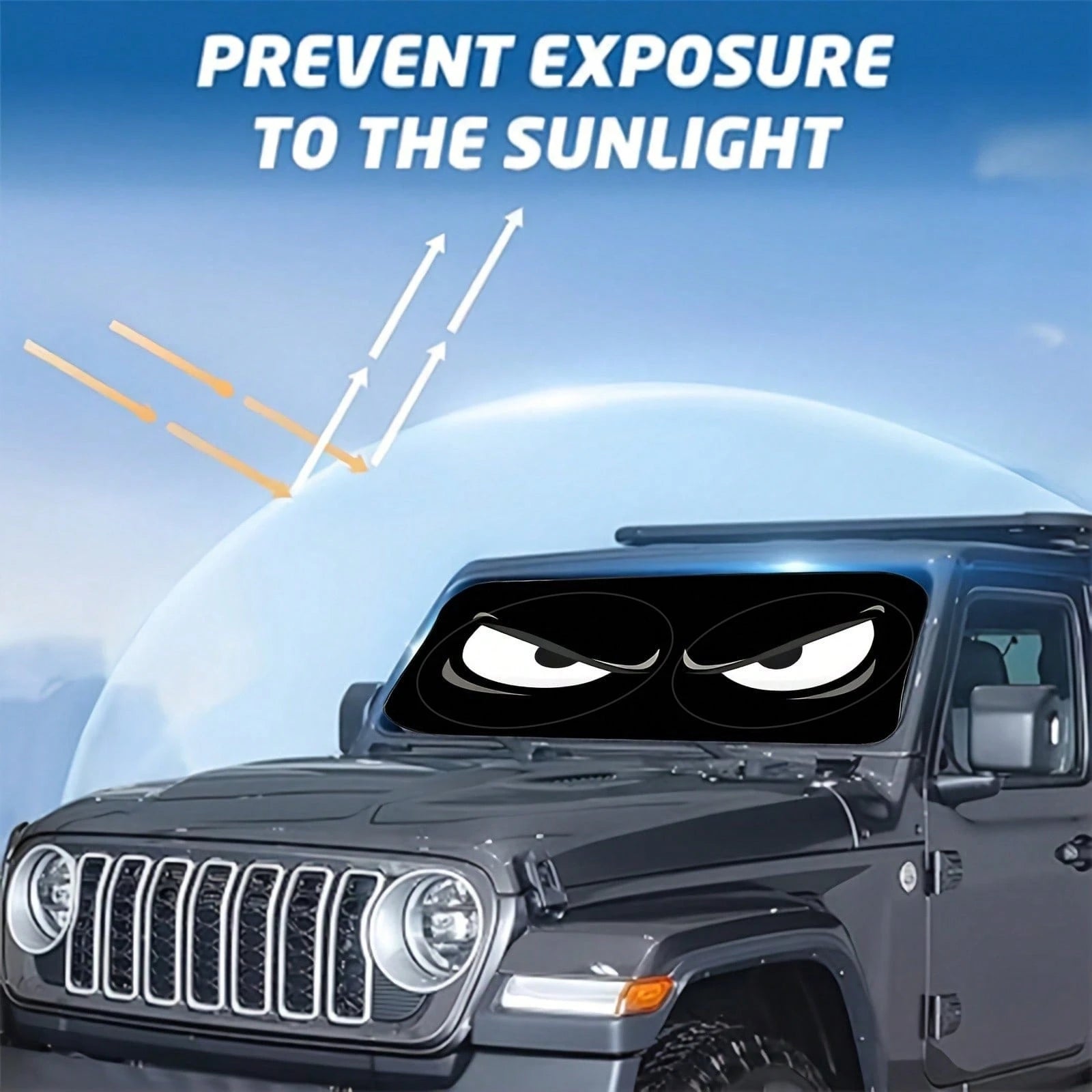 1pc Black Angry Eyes Car Front Windshield Sunshade, Car Interior Accessory, Car Window Sunshade, Car Windshield Sunshade, Car Interior Accessory, Material: Polyester, Suitable For Most Vehicles, Suita