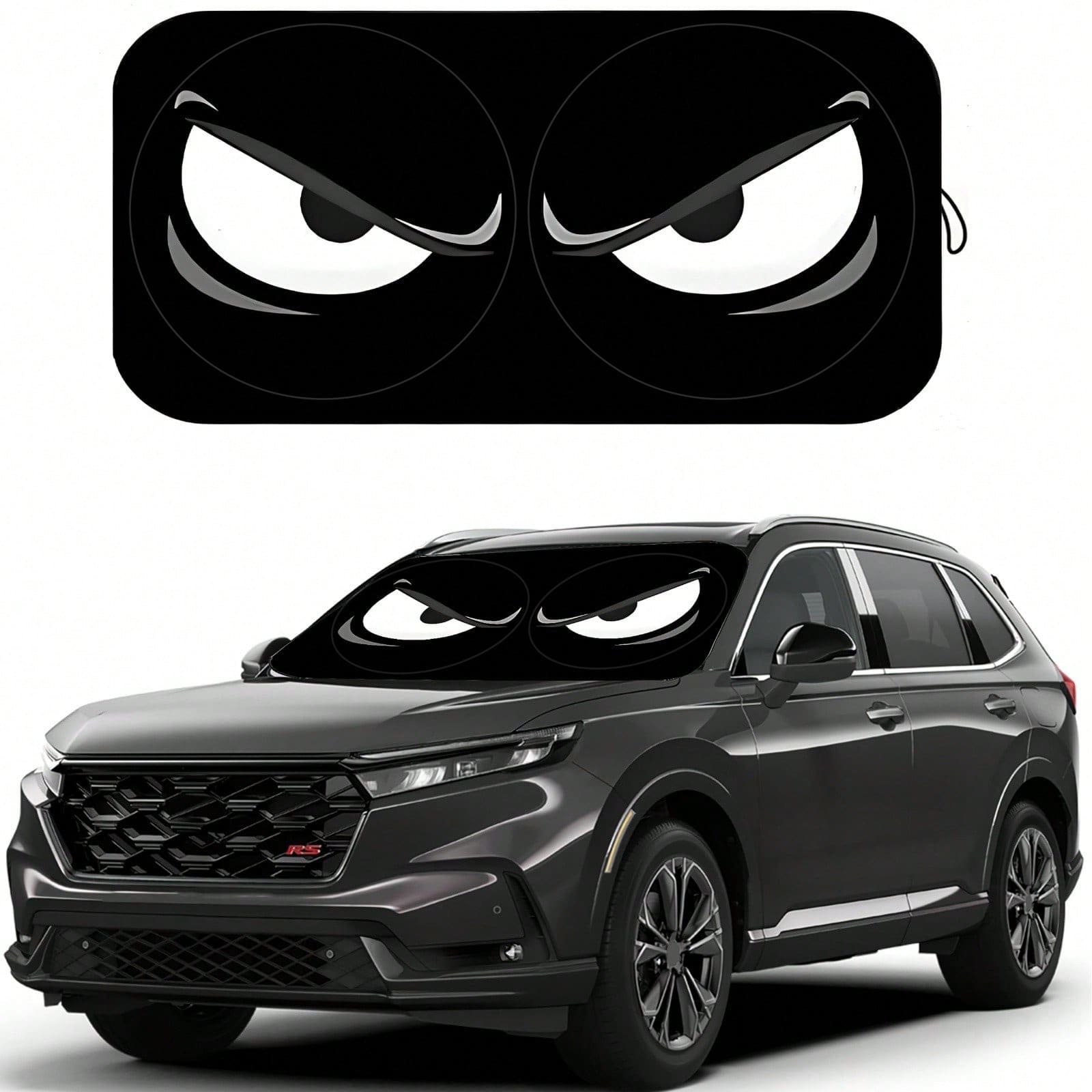 1pc Black Angry Eyes Car Front Windshield Sunshade, Car Interior Accessory, Car Window Sunshade, Car Windshield Sunshade, Car Interior Accessory, Material: Polyester, Suitable For Most Vehicles, Suita