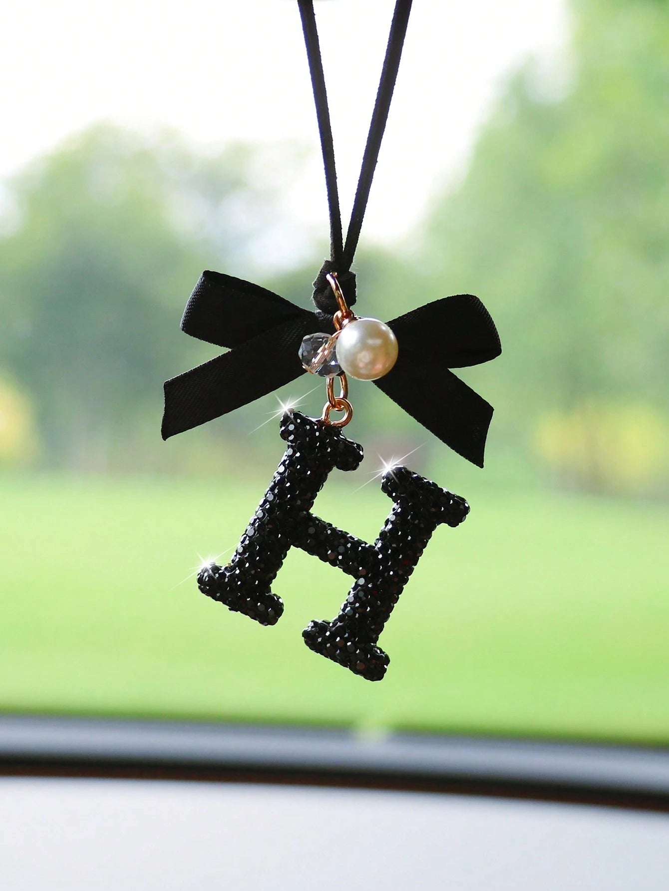 1pc Black Ceramic Letter Car Interior Hanging Decor