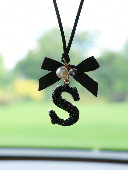 1pc Black Ceramic Letter Car Interior Hanging Decor