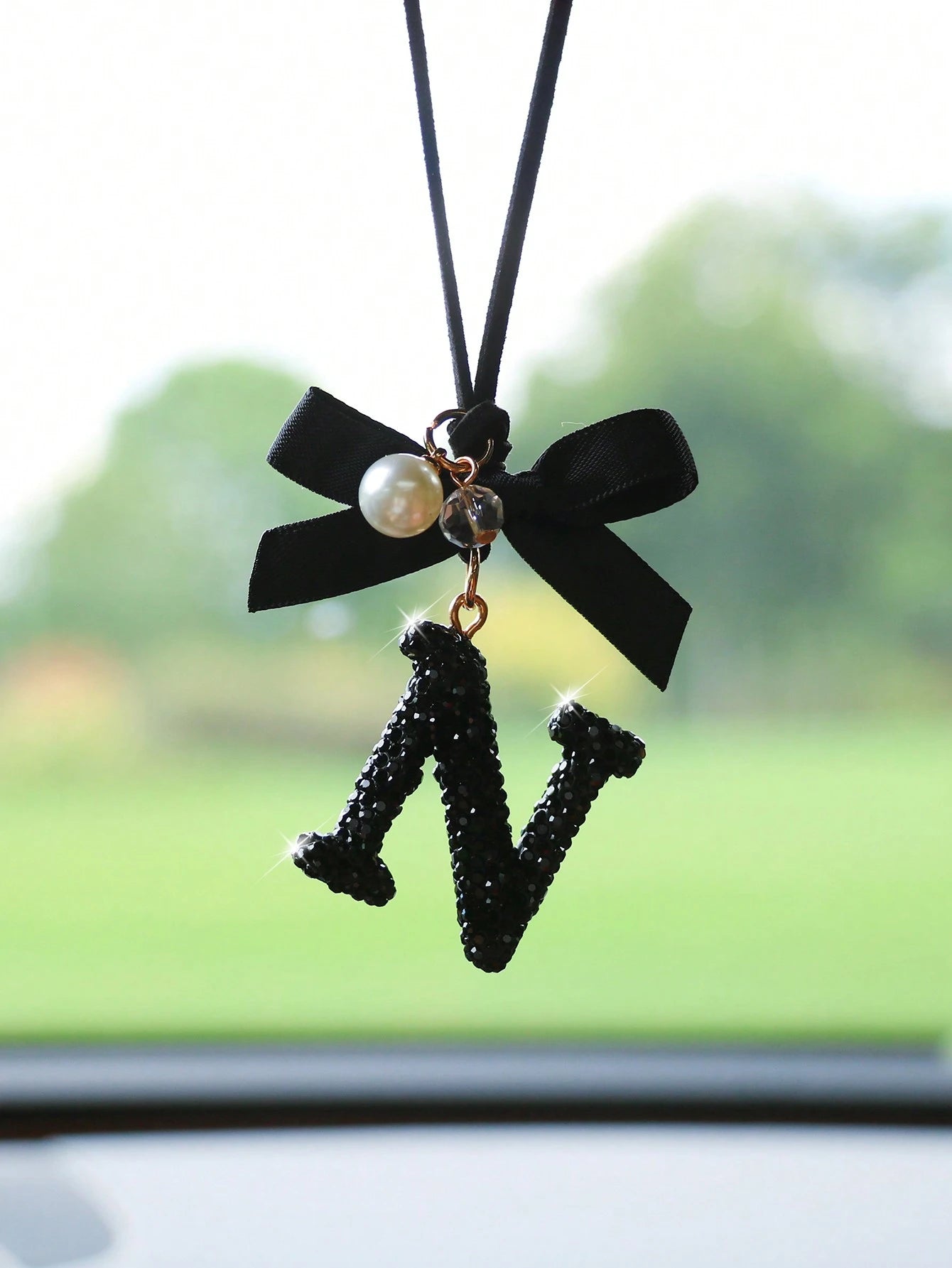 1pc Black Ceramic Letter Car Interior Hanging Decor