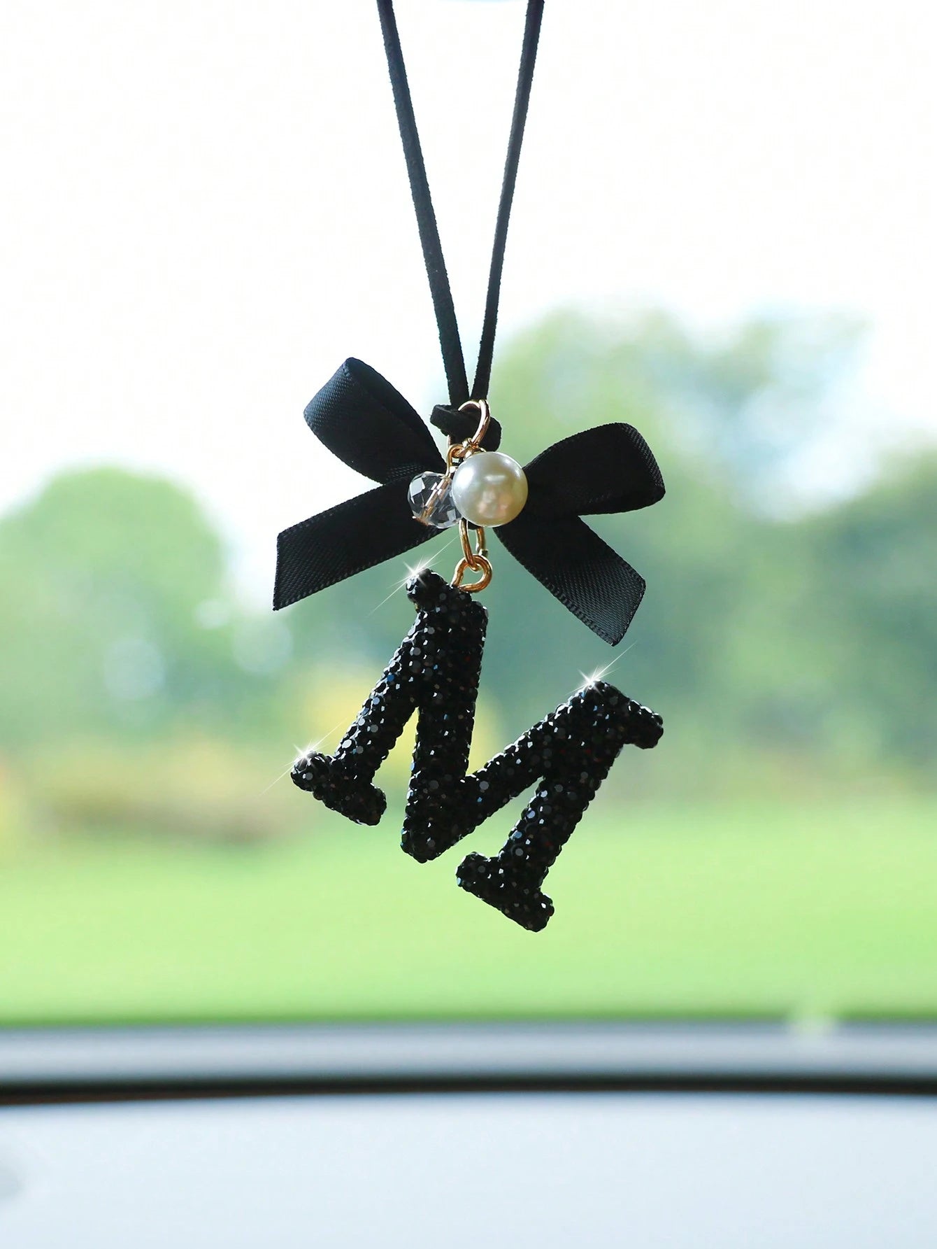 1pc Black Ceramic Letter Car Interior Hanging Decor