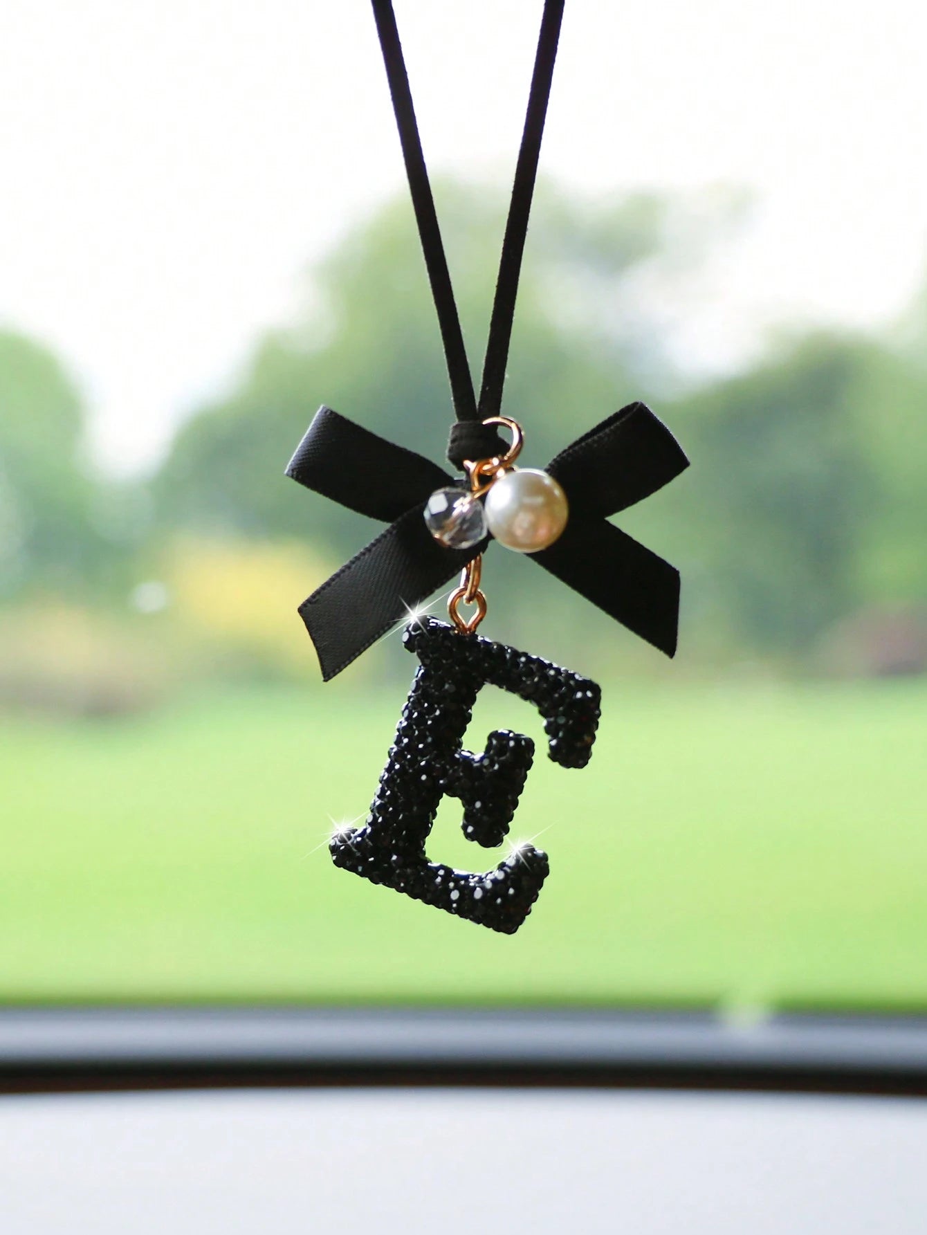 1pc Black Ceramic Letter Car Interior Hanging Decor