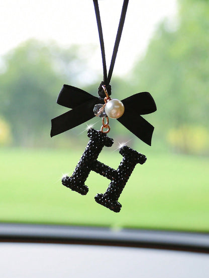 1pc Black Ceramic Letter Car Interior Hanging Decor