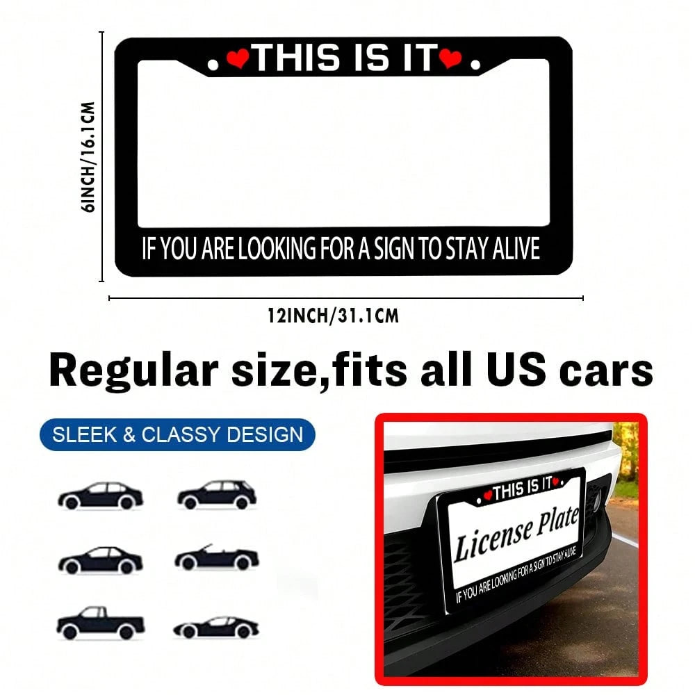 1PC,Black License Plate Frame, THIS IS IT Sentence License Plate Frame, Colored License Plate, Car License Plate Cover, License Plate Holder, Interesting License Plate Frame,Car Parts, Universal Licen