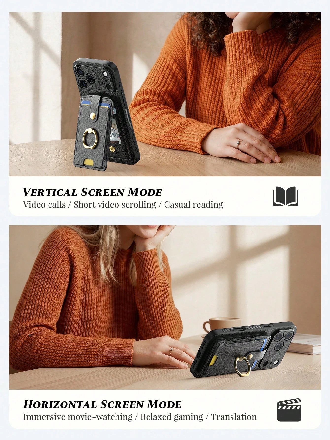 1pc Black Multi-Functional Card Holder Phone Case Compatible With Apple Smartphones, Multi-Slot Wallet Style With Ring 17 Pro Max Phone Case, Fashionable Portable Smartphone Stand Suitable For Summer