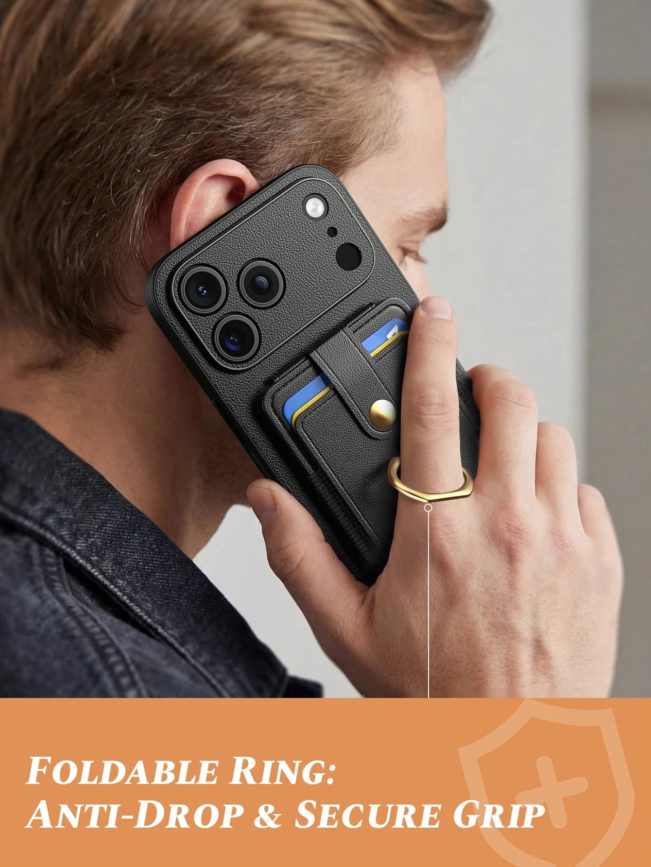 1pc Black Multi-Functional Card Holder Phone Case Compatible With Apple Smartphones, Multi-Slot Wallet Style With Ring 17 Pro Max Phone Case, Fashionable Portable Smartphone Stand Suitable For Summer