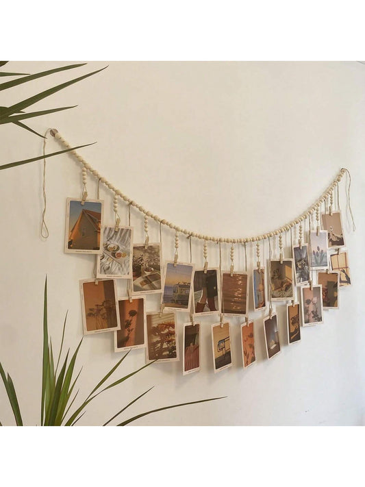 1pc Bohemian-Style Collage Photo Frame Set With Display Shelf, 22 Clips And Floral Garland, For Dorm, Classroom, Bedroom Decoration Gifts Birthday Graduation