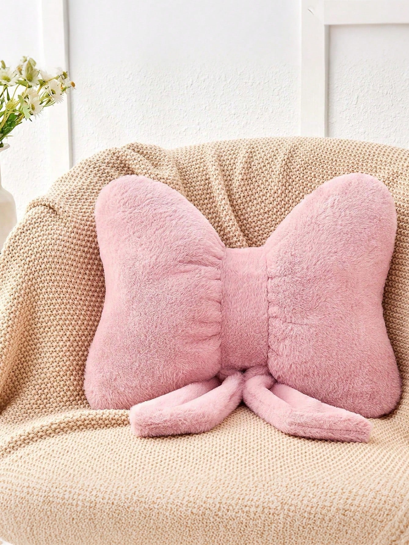 1pc Bowknot Decorative Cute Throw Pillow, Soft Plush Cushion For Bed, Sofa, Home Decor, Suitable For Living Room, Bedroom, Indoor Decoration, Pillow Cover, Wedding, Bedroom Decor, Valentine's Day, Tha