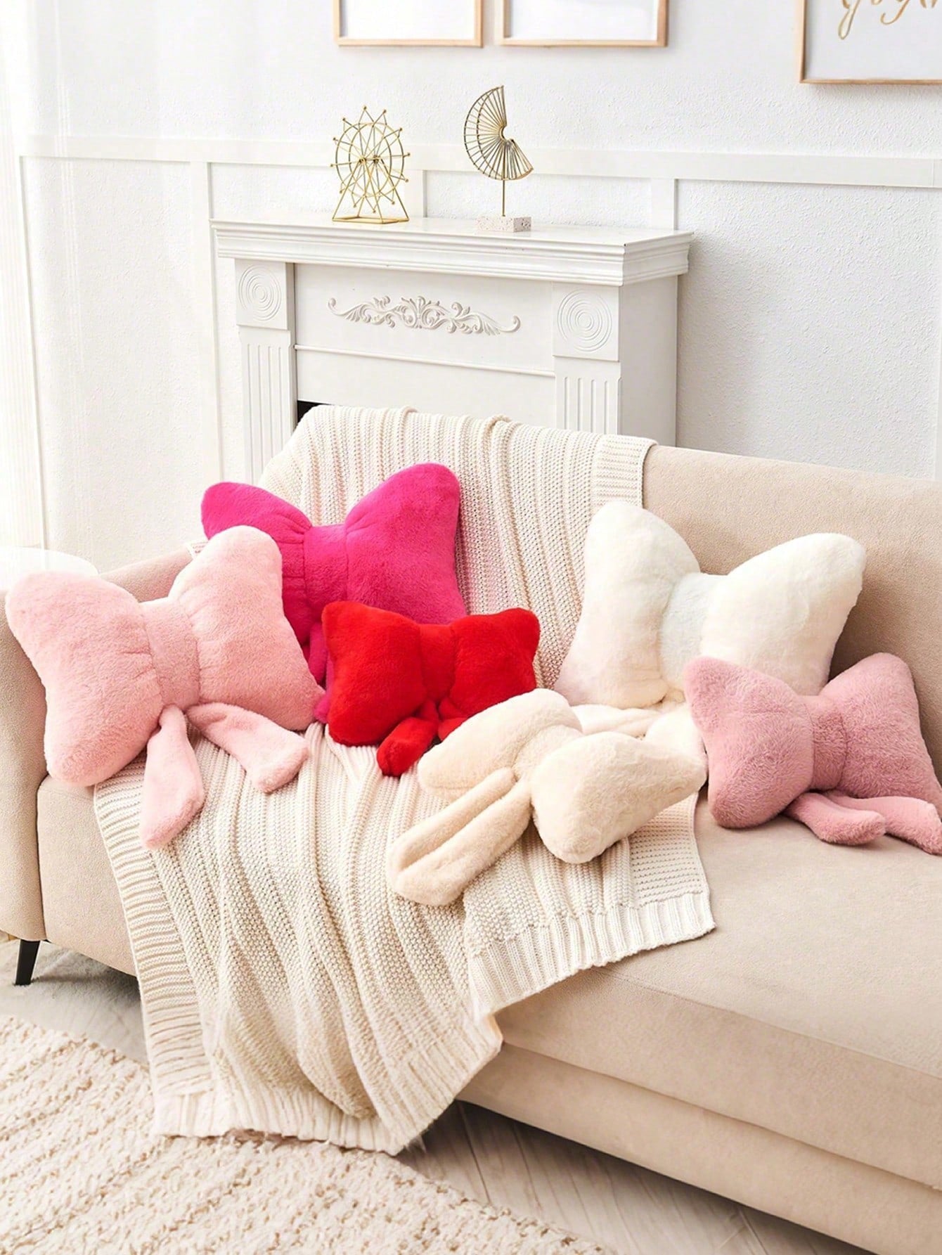 1pc Bowknot Decorative Cute Throw Pillow, Soft Plush Cushion For Bed, Sofa, Home Decor, Suitable For Living Room, Bedroom, Indoor Decoration, Pillow Cover, Wedding, Bedroom Decor, Valentine's Day, Tha