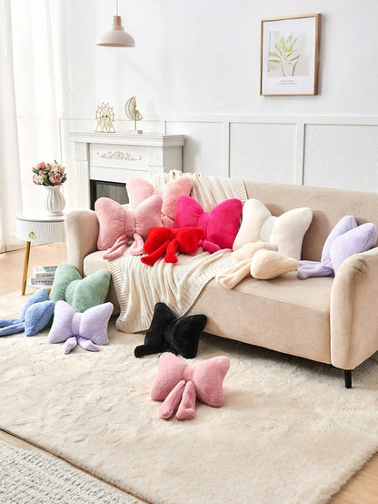 1pc Bowknot Decorative Cute Throw Pillow, Soft Plush Cushion For Bed, Sofa, Home Decor, Suitable For Living Room, Bedroom, Indoor Decoration, Pillow Cover, Wedding, Bedroom Decor, Valentine's Day, Tha