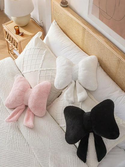 1pc Bowknot Decorative Cute Throw Pillow, Soft Plush Cushion For Bed, Sofa, Home Decor, Suitable For Living Room, Bedroom, Indoor Decoration, Pillow Cover, Wedding, Bedroom Decor, Valentine's Day, Tha