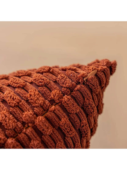 1pc Brick Red Orange Bohemian Stripe Cushion Cover (Pillow Core Not Included) Modern Fashion Soft Corduroy Raised Striped Solid Color Decorative Square Pillowcase, Suitable For Sofa Bedroom Bed, All S