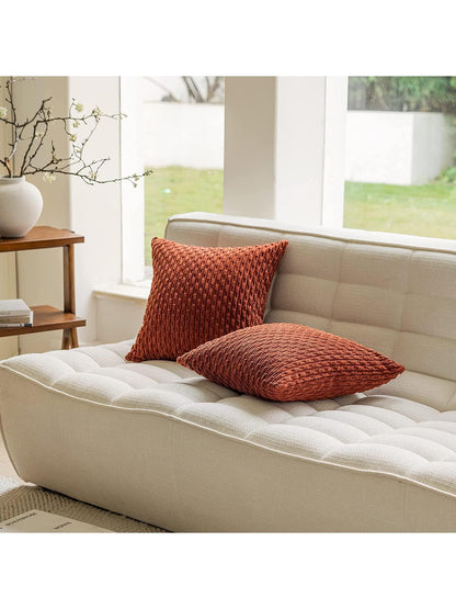 1pc Brick Red Orange Bohemian Stripe Cushion Cover (Pillow Core Not Included) Modern Fashion Soft Corduroy Raised Striped Solid Color Decorative Square Pillowcase, Suitable For Sofa Bedroom Bed, All S