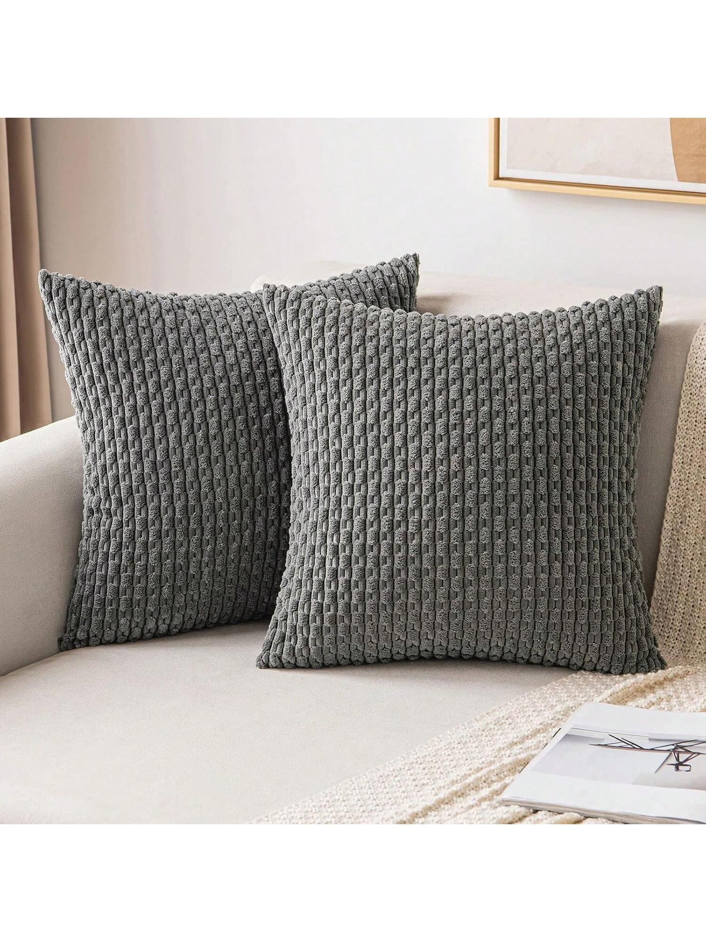 1pc Brick Red Orange Bohemian Stripe Cushion Cover (Pillow Core Not Included) Modern Fashion Soft Corduroy Raised Striped Solid Color Decorative Square Pillowcase, Suitable For Sofa Bedroom Bed, All S