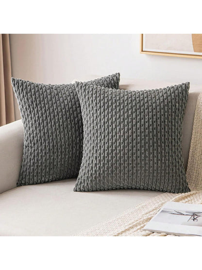 1pc Brick Red Orange Bohemian Stripe Cushion Cover (Pillow Core Not Included) Modern Fashion Soft Corduroy Raised Striped Solid Color Decorative Square Pillowcase, Suitable For Sofa Bedroom Bed, All S