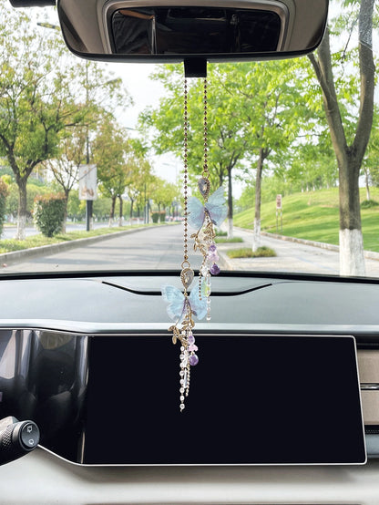 1pc Butterfly Car Pendant Rearview Mirror Decoration For Women