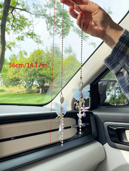 1pc Butterfly Car Pendant Rearview Mirror Decoration For Women