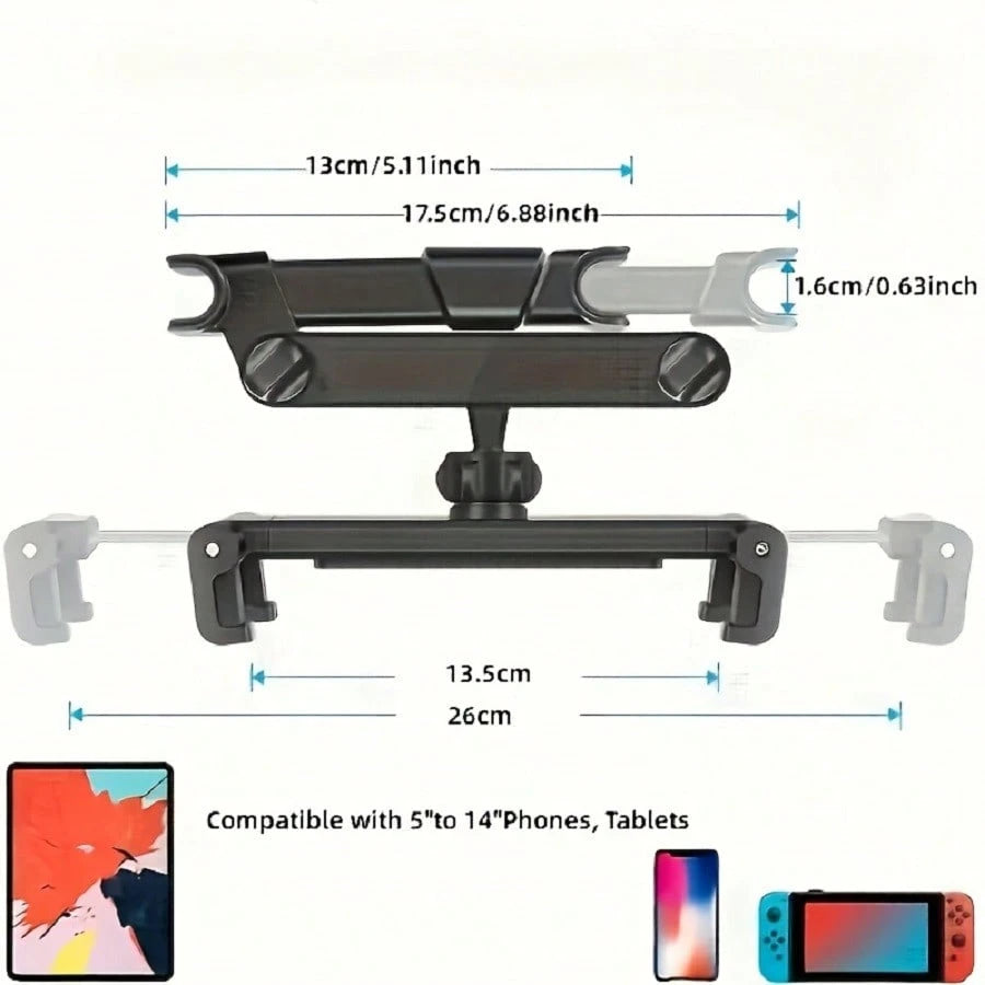 1pc Car Backseat Headrest Hanging Tablet Phone Mount 360° Rotatable Adjustable Holder Universal Fits 4.7-12.9 Inch Devices High Stability Car Travel Automotive Accessories