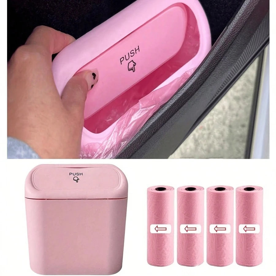 1pc Car Door Hanging Trash Can, Multi-Functional Front Row Umbrella Storage, Car Interior Accessory, Includes 4 Rolls Of Garbage Bags