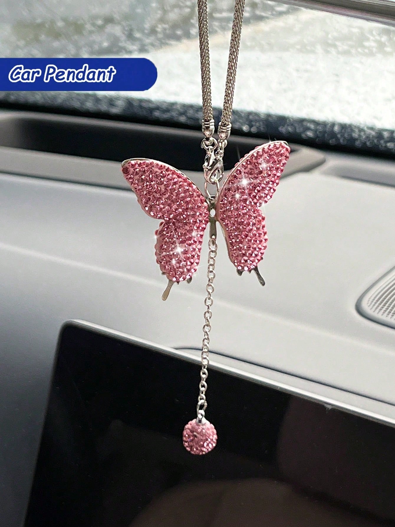 1pc Car Interior Pendant Full Diamond Butterfly Car Rearview Mirror Hanging Decoration Car Interior Pendant