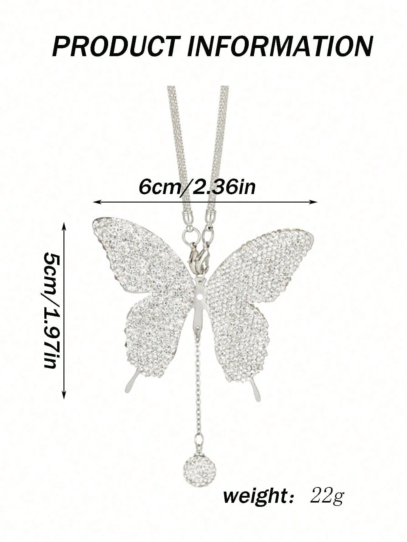 1pc Car Interior Pendant Full Diamond Butterfly Car Rearview Mirror Hanging Decoration Car Interior Pendant