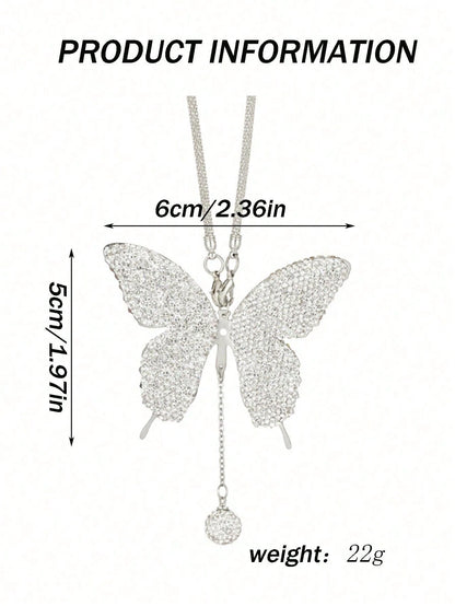 1pc Car Interior Pendant Full Diamond Butterfly Car Rearview Mirror Hanging Decoration Car Interior Pendant