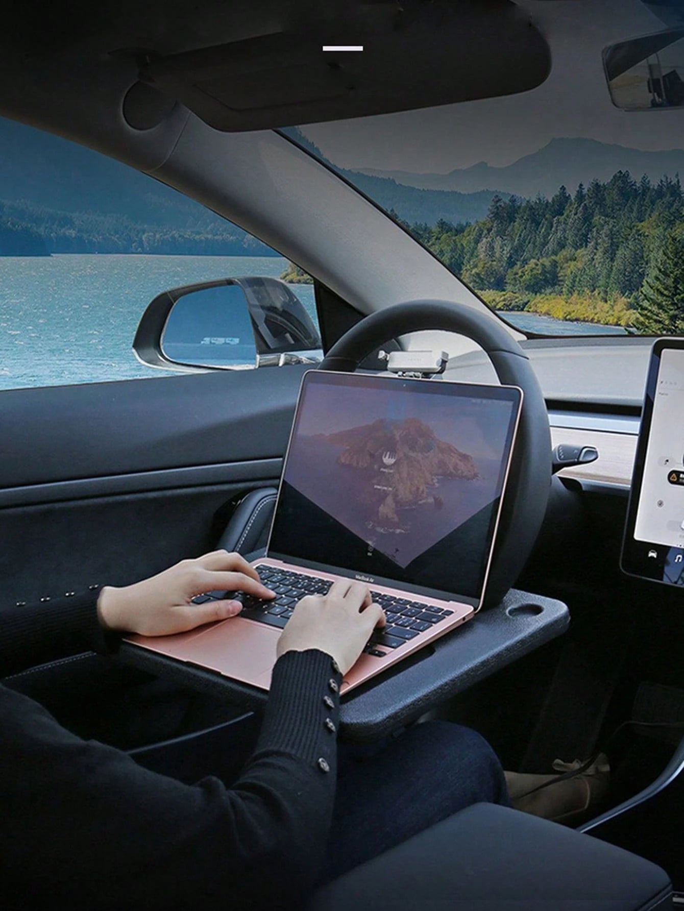 1pc Car Laptop Desk, Multifunctional Car Table Tray, Car Steering Wheel Mount Workspace