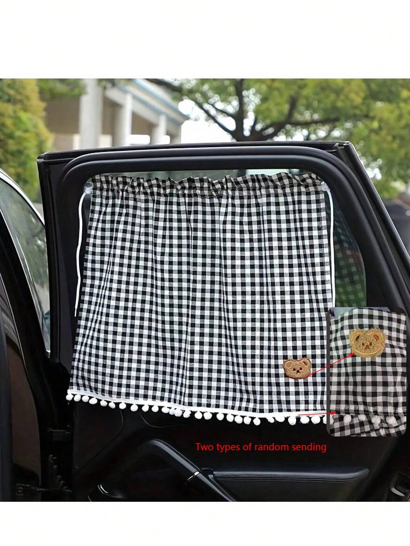 1pc Car Rear Window Sunshade, Universal Suction Cup Curtain, Cute Plaid Bear Design, Random Bear Pattern Or Stitching Style