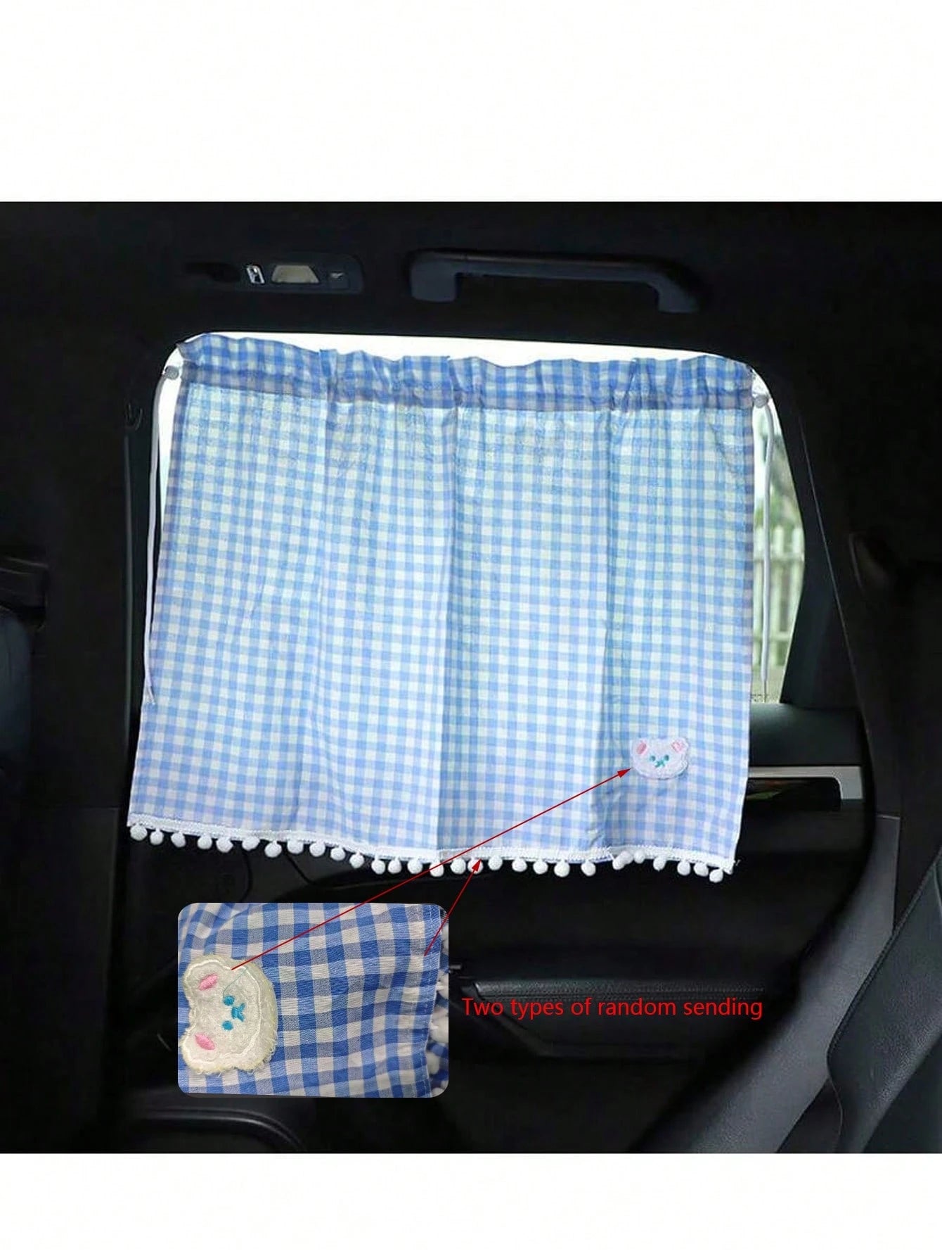 1pc Car Rear Window Sunshade, Universal Suction Cup Curtain, Cute Plaid Bear Design, Random Bear Pattern Or Stitching Style