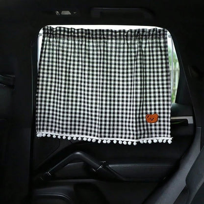 1pc Car Rear Window Sunshade, Universal Suction Cup Curtain, Cute Plaid Bear Design, Random Bear Pattern Or Stitching Style