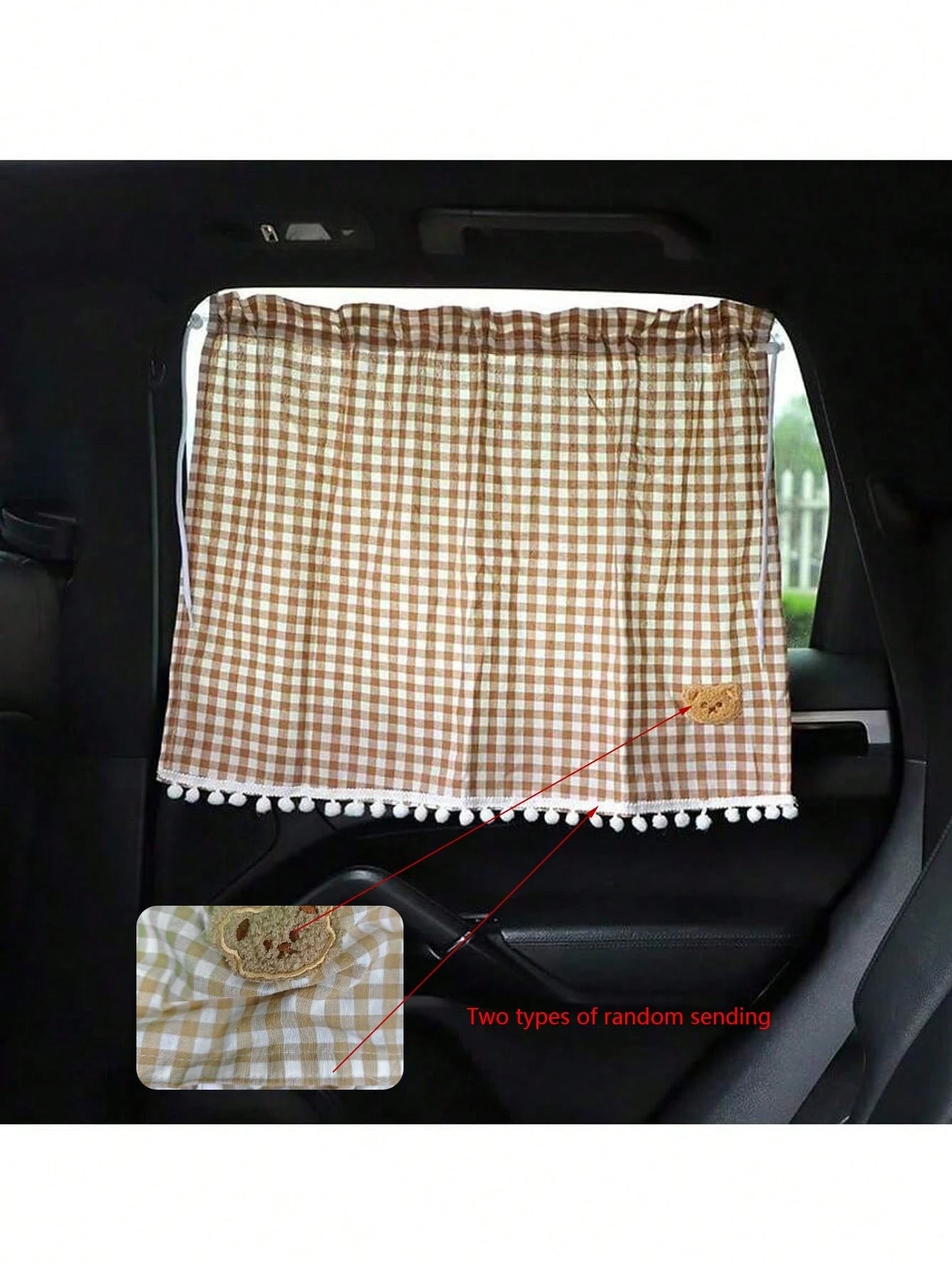 1pc Car Rear Window Sunshade, Universal Suction Cup Curtain, Cute Plaid Bear Design, Random Bear Pattern Or Stitching Style