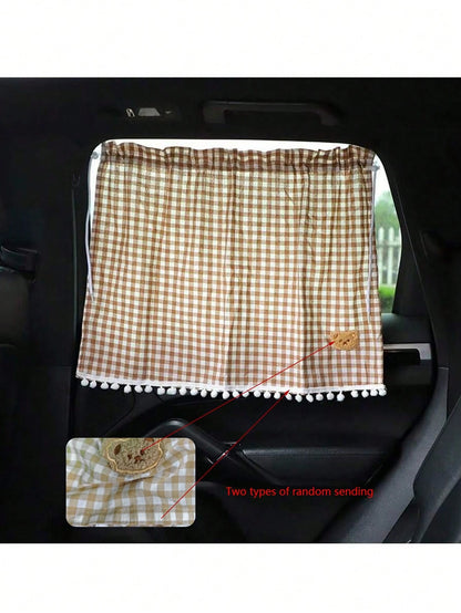 1pc Car Rear Window Sunshade, Universal Suction Cup Curtain, Cute Plaid Bear Design, Random Bear Pattern Or Stitching Style