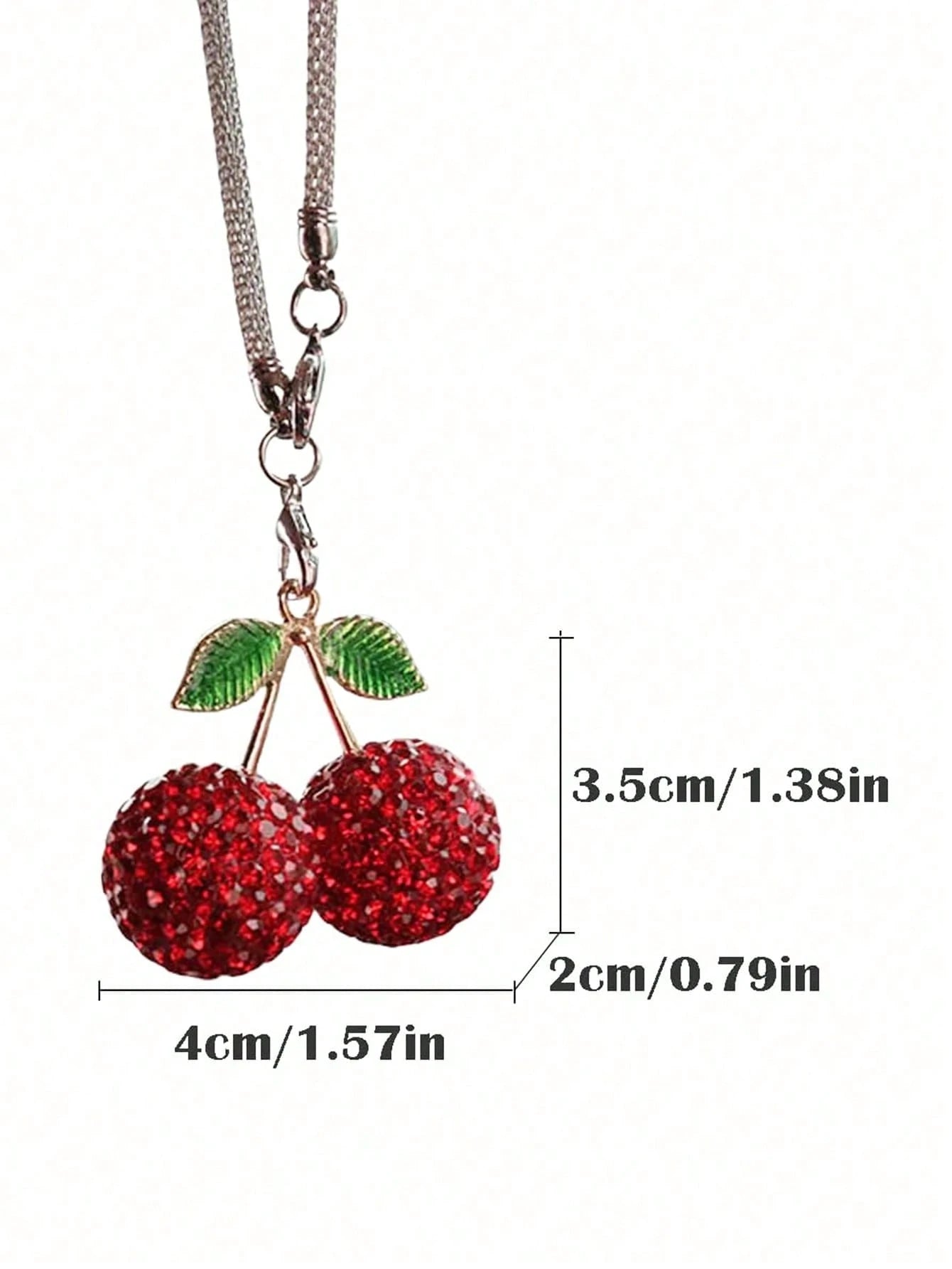 1pc Car Rearview Mirror Cherry Rhinestone Decorative Pendant For Women's Interior Decoration Accessories