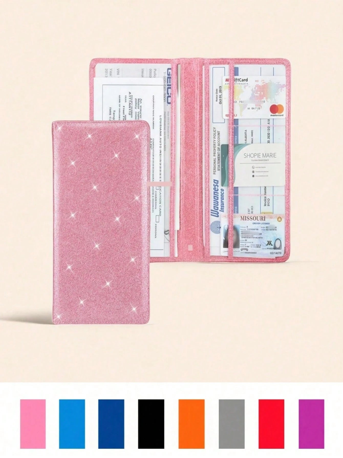 1pc Car Registration & Insurance Card Holder, Vehicle License Document Glove Box Organizer, Suitable For Men, Women & Teenagers, Waterproof Car File Folder To Hold Cards, Driver's License, Etc.