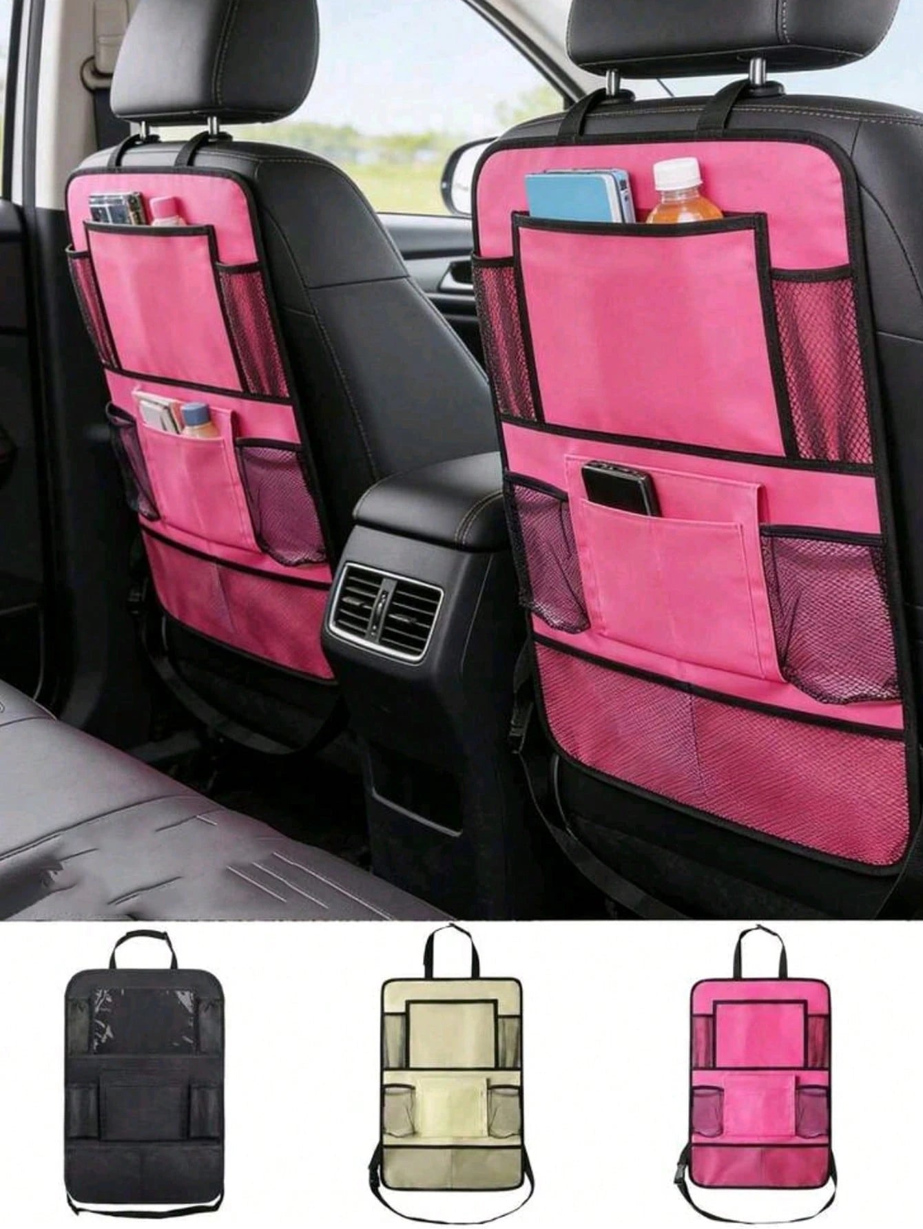 1pc Car Seat Back Storage Organizer- Multi-Pocket Storage For Water Bottles, Tablets, Toys And Tissues- Kick-Proof, No Tools Required Installation, Suitable For Cars, SUVs And Rear Storage Rack Stor