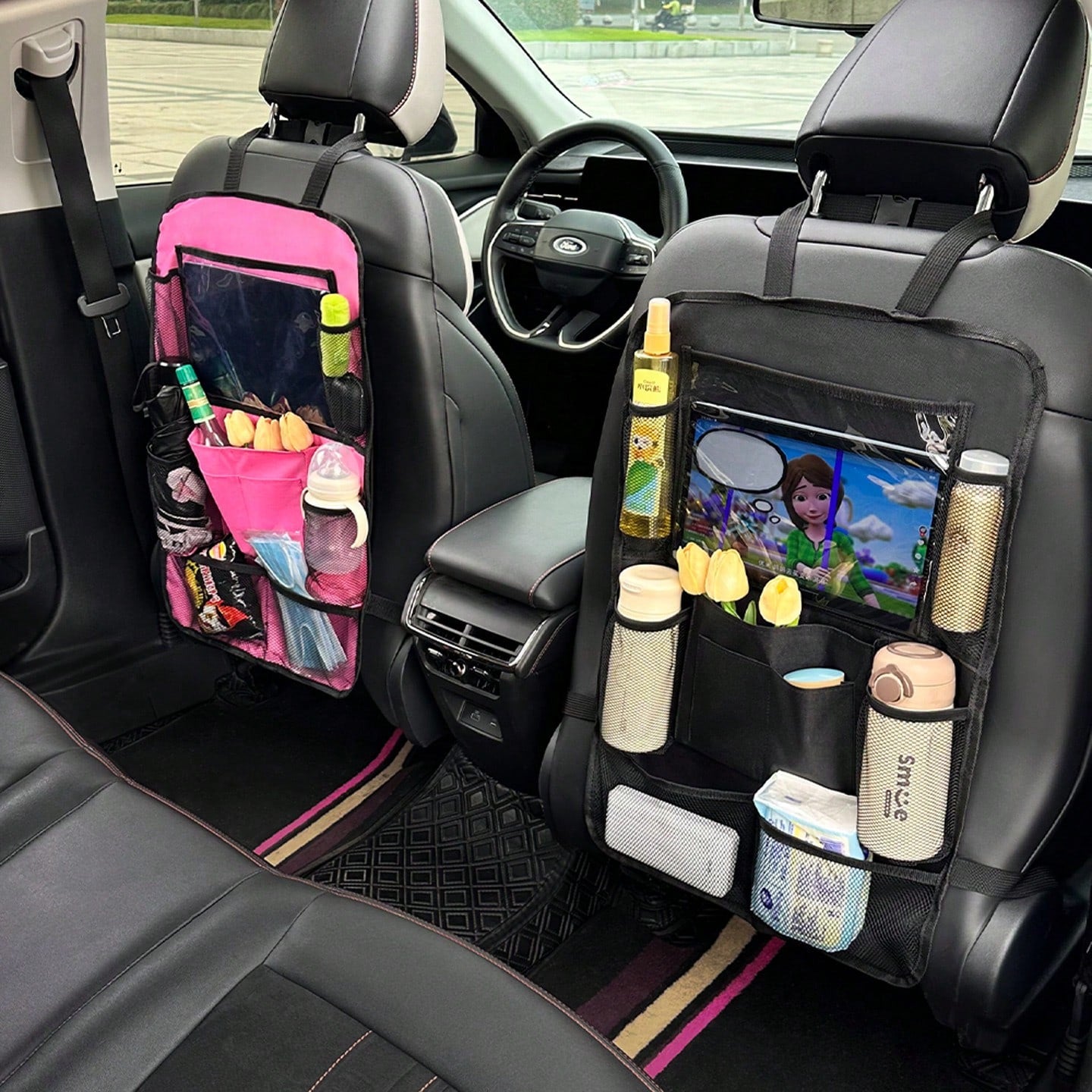 1pc Car Seat Back Storage Organizer- Multi-Pocket Storage For Water Bottles, Tablets, Toys And Tissues- Kick-Proof, No Tools Required Installation, Suitable For Cars, SUVs And Rear Storage Rack Stor