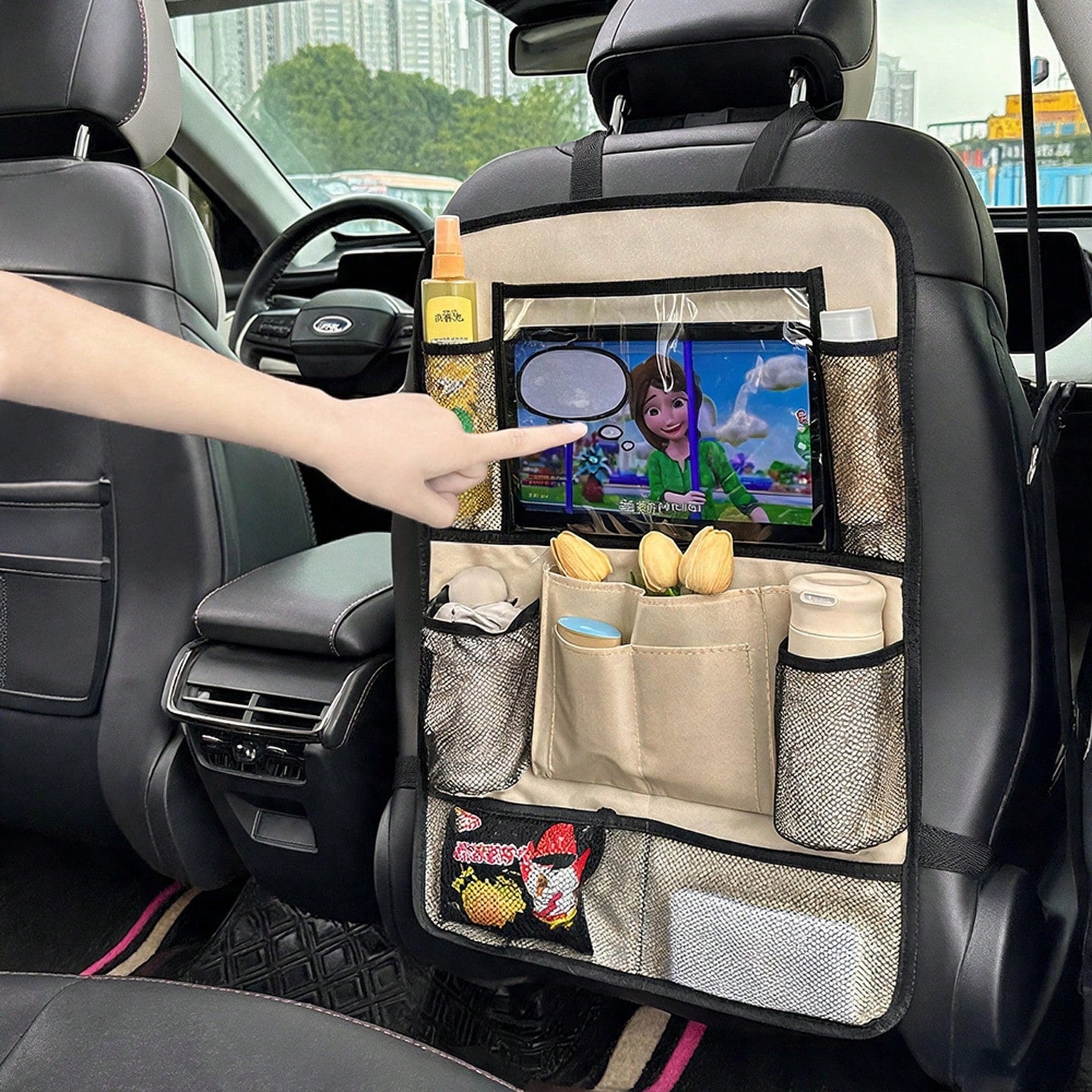 1pc Car Seat Back Storage Organizer- Multi-Pocket Storage For Water Bottles, Tablets, Toys And Tissues- Kick-Proof, No Tools Required Installation, Suitable For Cars, SUVs And Rear Storage Rack Stor