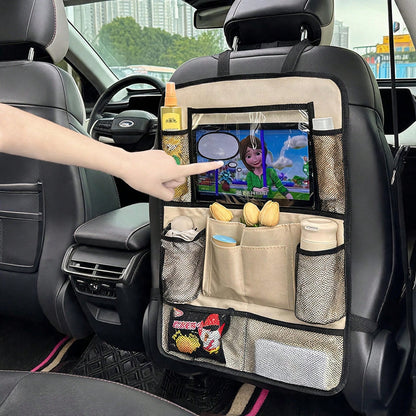 1pc Car Seat Back Storage Organizer- Multi-Pocket Storage For Water Bottles, Tablets, Toys And Tissues- Kick-Proof, No Tools Required Installation, Suitable For Cars, SUVs And Rear Storage Rack Stor
