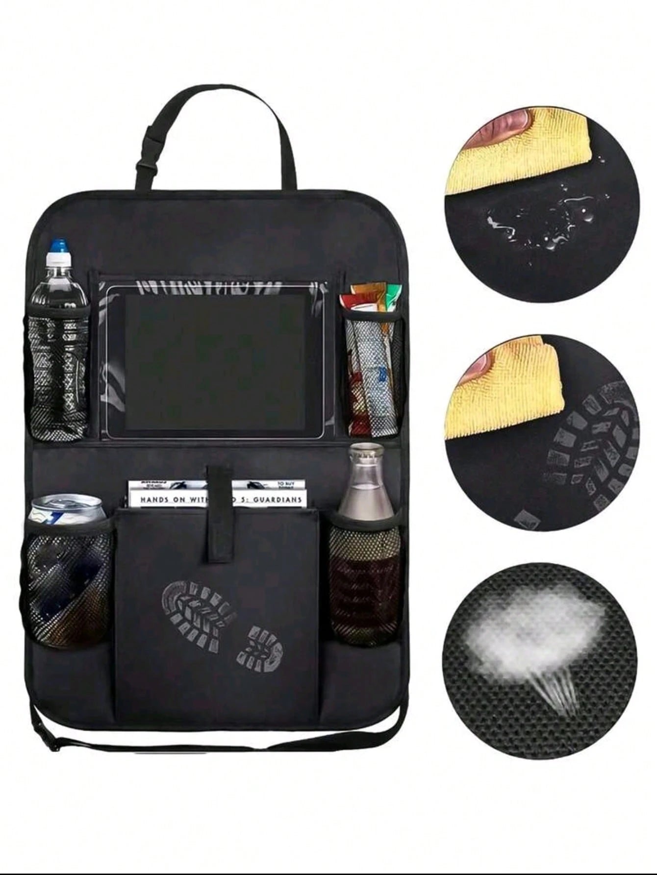 1pc Car Seat Back Storage Organizer- Multi-Pocket Storage For Water Bottles, Tablets, Toys And Tissues- Kick-Proof, No Tools Required Installation, Suitable For Cars, SUVs And Rear Storage Rack Stor