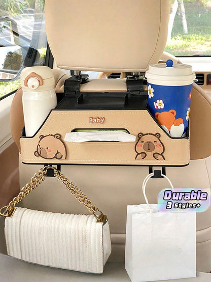 1pc Cartoon Car Backseat Storage Organizer With Cup Holder, Tissue Slot & Hooks| Universal Fit, Lovely Decor For Panda-Themed Vehicles
