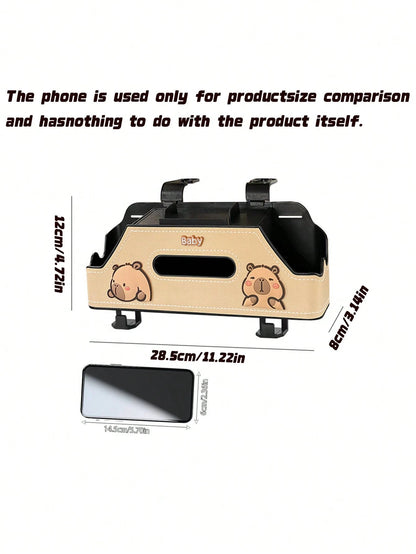 1pc Cartoon Car Backseat Storage Organizer With Cup Holder, Tissue Slot & Hooks| Universal Fit, Lovely Decor For Panda-Themed Vehicles