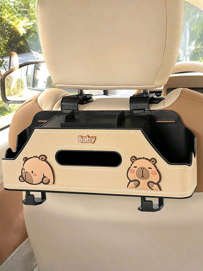 1pc Cartoon Car Backseat Storage Organizer With Cup Holder, Tissue Slot & Hooks| Universal Fit, Lovely Decor For Panda-Themed Vehicles