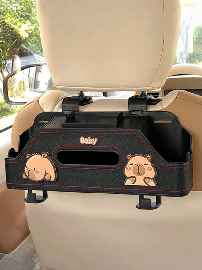 1pc Cartoon Car Backseat Storage Organizer With Cup Holder, Tissue Slot & Hooks| Universal Fit, Lovely Decor For Panda-Themed Vehicles