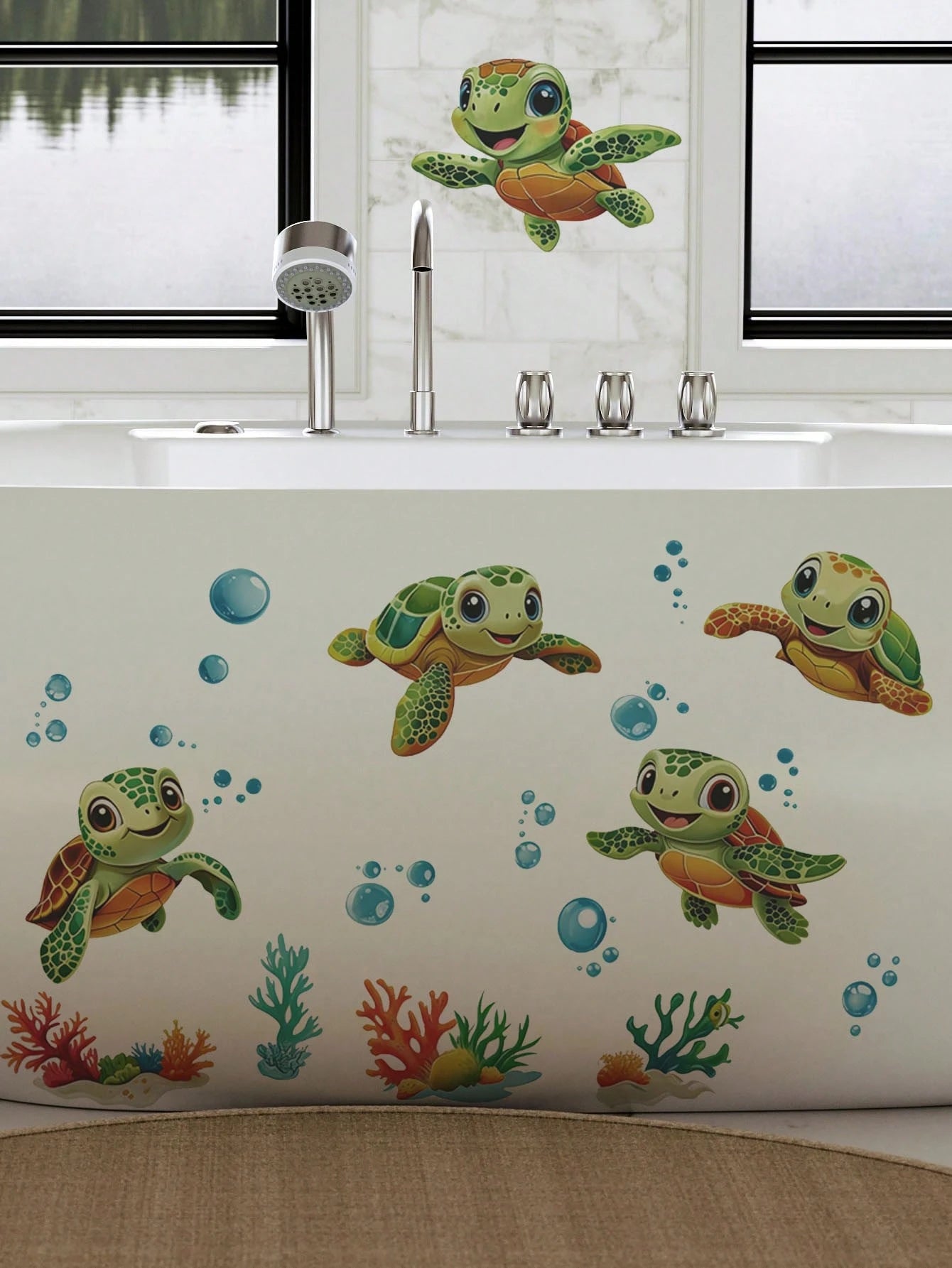 1pc Cartoon Kids Room Wall Sticker, Underwater Turtle, Rabbit And Butterfly On Tree Stump, Dinosaur Stack, Sun Rainbow Cloud, Bathing Crocodile, PVC Self-Adhesive Removable Wall Decal, Suitable For Be