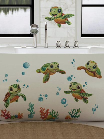 1pc Cartoon Kids Room Wall Sticker, Underwater Turtle, Rabbit And Butterfly On Tree Stump, Dinosaur Stack, Sun Rainbow Cloud, Bathing Crocodile, PVC Self-Adhesive Removable Wall Decal, Suitable For Be