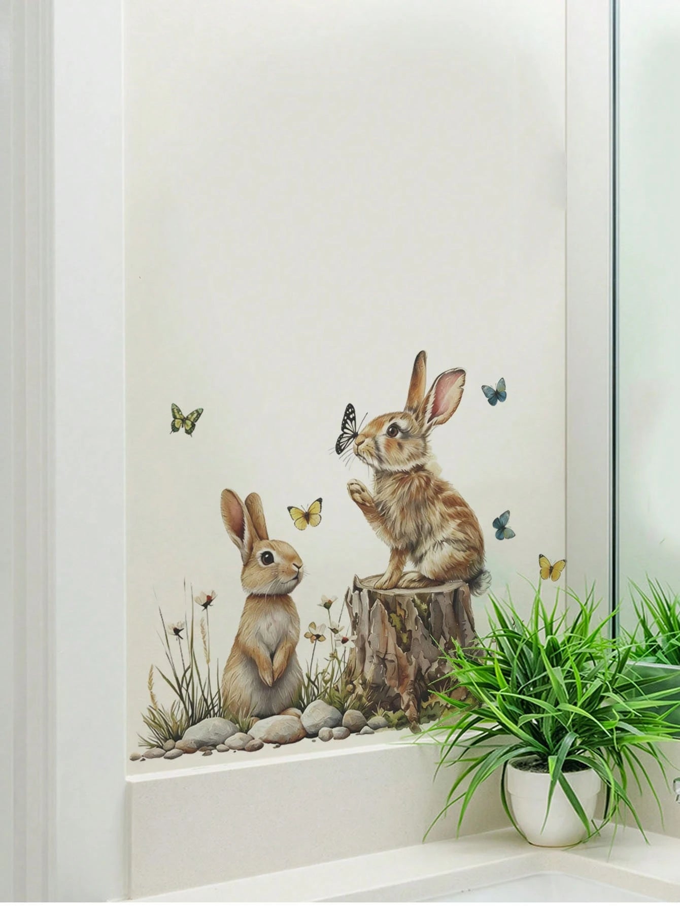 1pc Cartoon Kids Room Wall Sticker, Underwater Turtle, Rabbit And Butterfly On Tree Stump, Dinosaur Stack, Sun Rainbow Cloud, Bathing Crocodile, PVC Self-Adhesive Removable Wall Decal, Suitable For Be